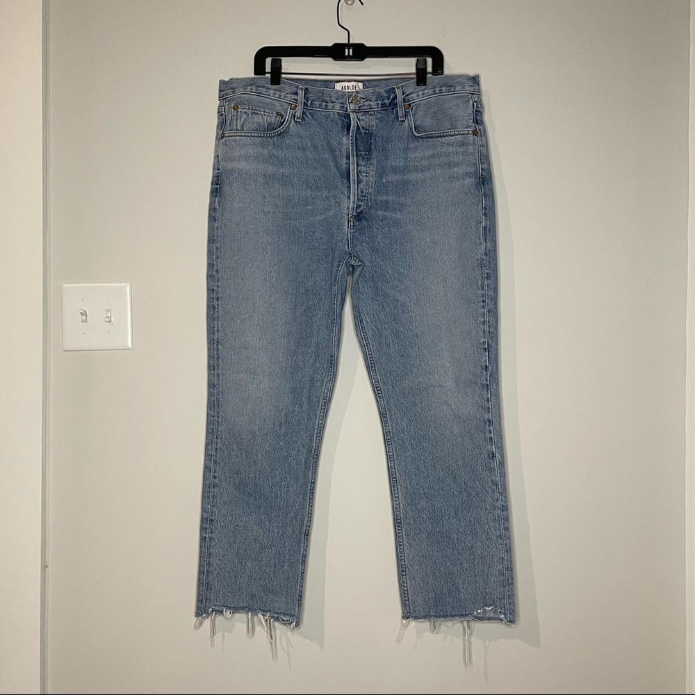 Agolde denim button fly high rise straight crop Riley jeans size 34